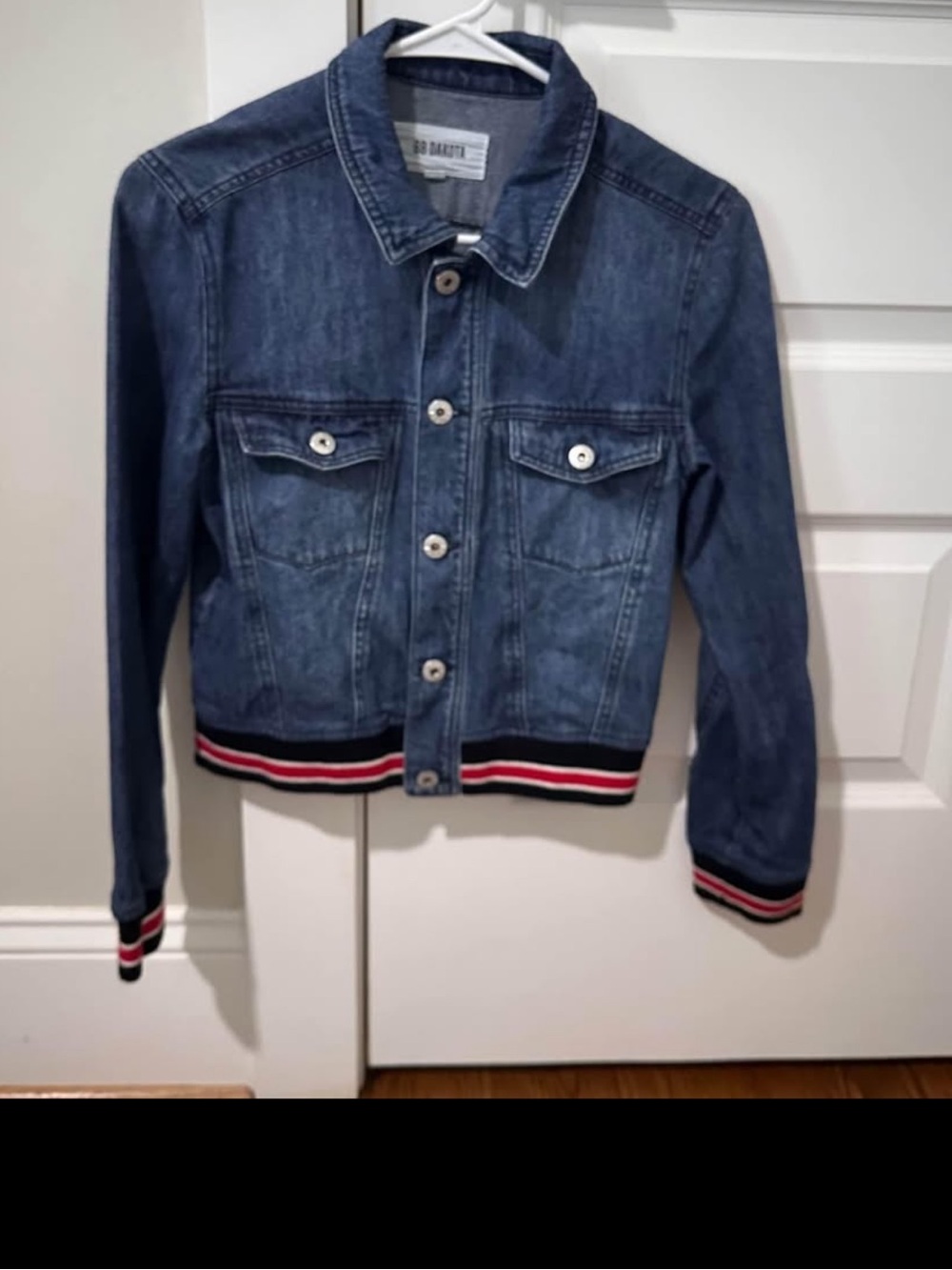 BB Dakota Blue Denim Jacket with Red, White & Black Stripe Trim
